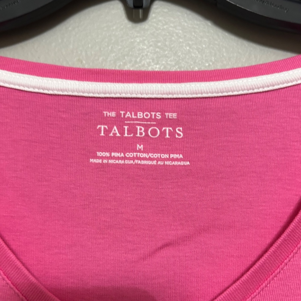 Talbots Women's T-Shirt M Pink V-Neck Short Sleeve Casual Feminine Colorful Fun - Picture 3 of 6